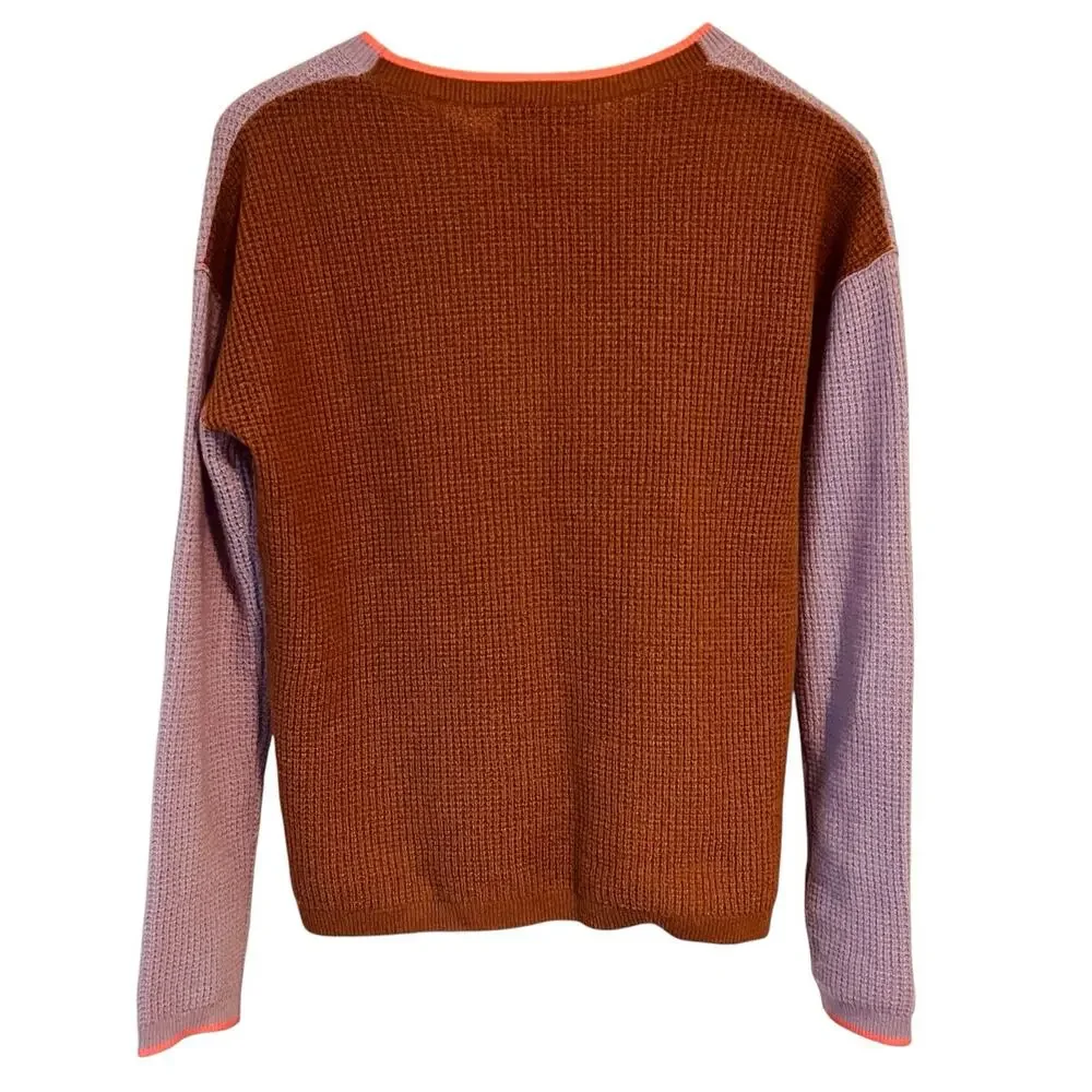 Lisa Todd Cashmere Sweater Lavender Colorblock Waffle Knit Oversized Women’s XS